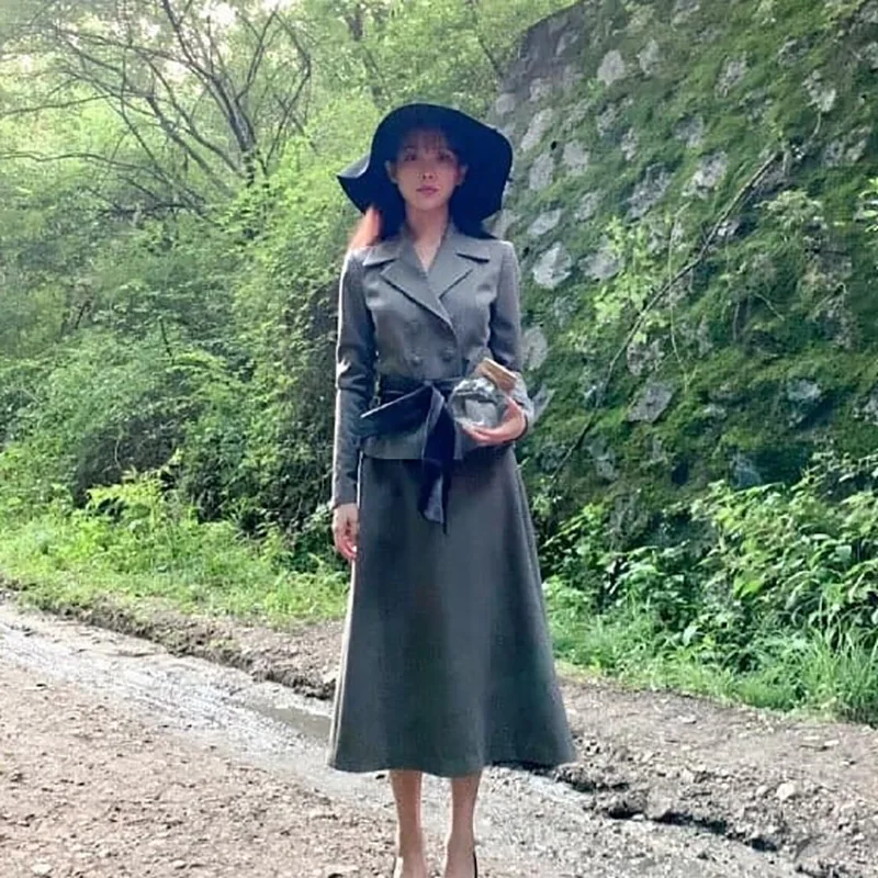 Пальто + юбка для женщин IU 장lee Lee Ji Eun дель LUNA Hotel осенне-весенние топы с длинными