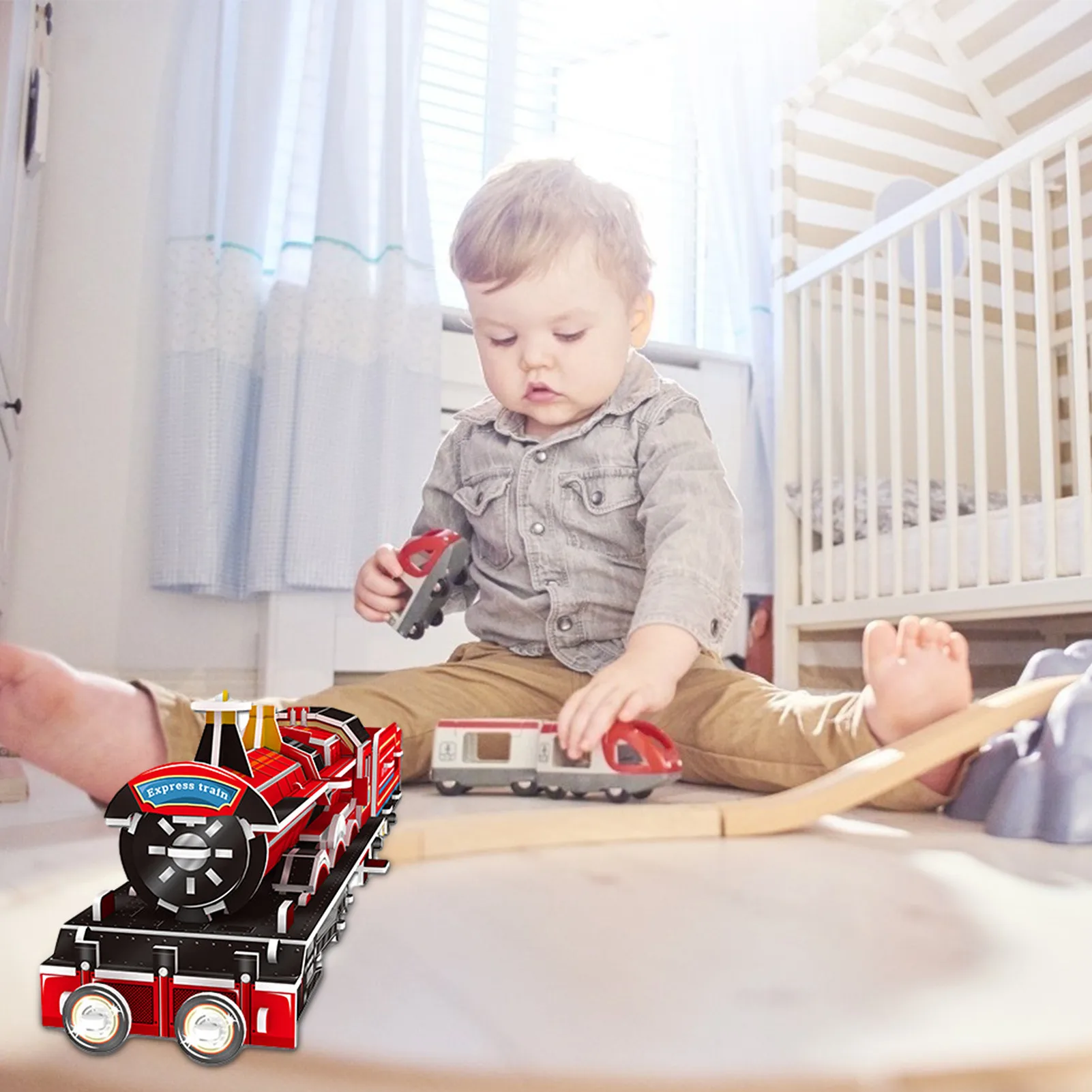 

Classic Train Puzzle Toy 3D Paper Puzzle Train Model Toy Red Clockwork Assembly Locomotive Puzzles Toys For Kids Gift