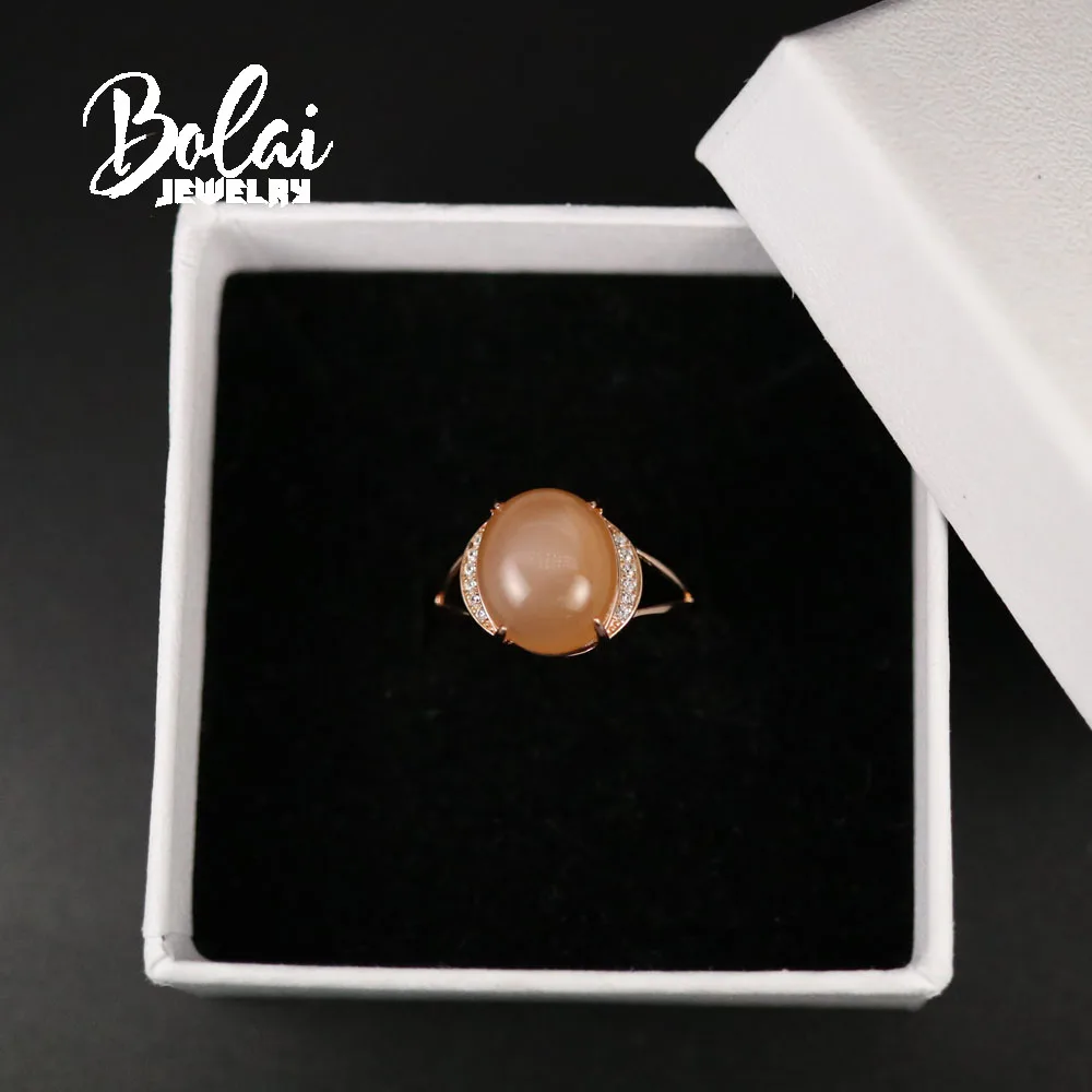 

bolaijewelry,Natural orange moonstone oval 10*12mm ring, 925 sterling silver adjustable lady's boutique ring
