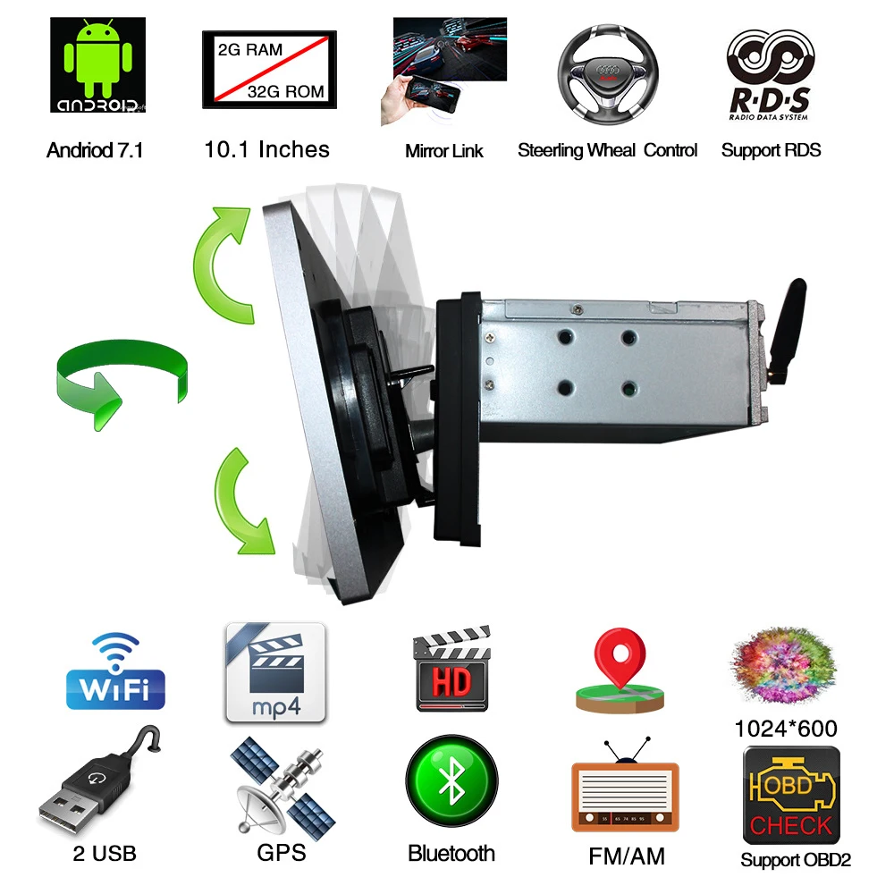 1 Din 2 Din Android мультимедиа 2g авто радио gps 10 Регулируемый мульти угол 360 Вращающийся экран 4G для Apple Carplay без DVD