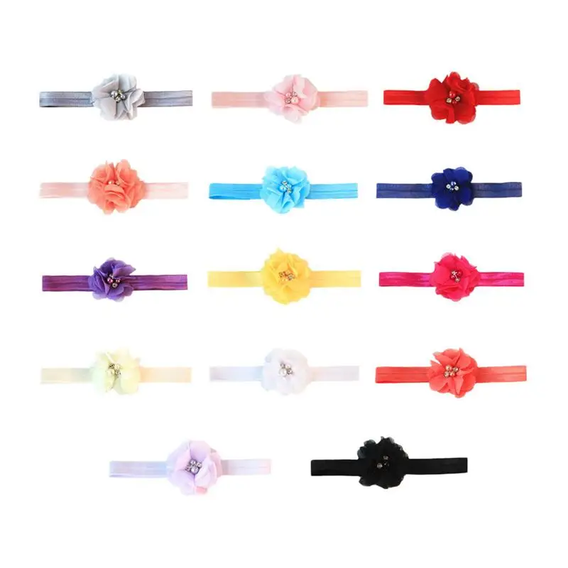 Детская повязка на голову с бусинами и цветами ручной работы эластичная для