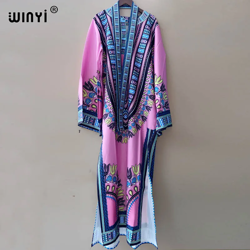 

WINYI 2021 Plus size Floor Length Silk Dress Women Knit Elastic Bohemian Print Elegant Leaves Over Size Loose New Autumn Fashion