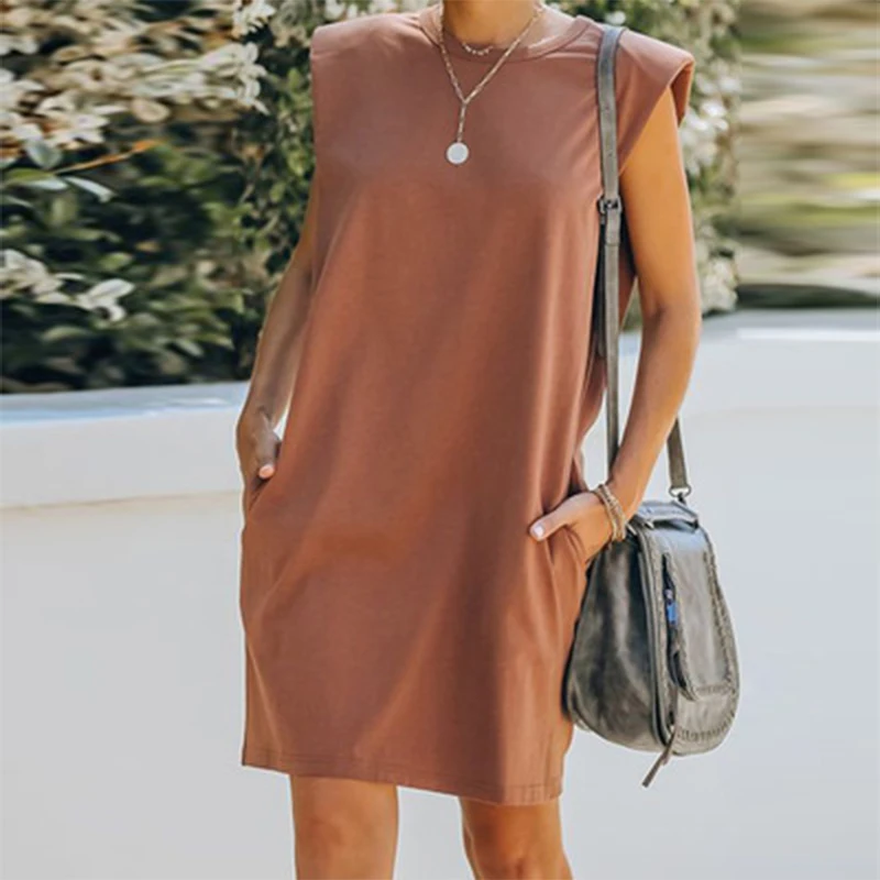 

Mini robe de soiree en femme tenue de club Sexy Femmes d'ete Robe De Mode Sans Manches O Cou Lache Mini Robes Elegant