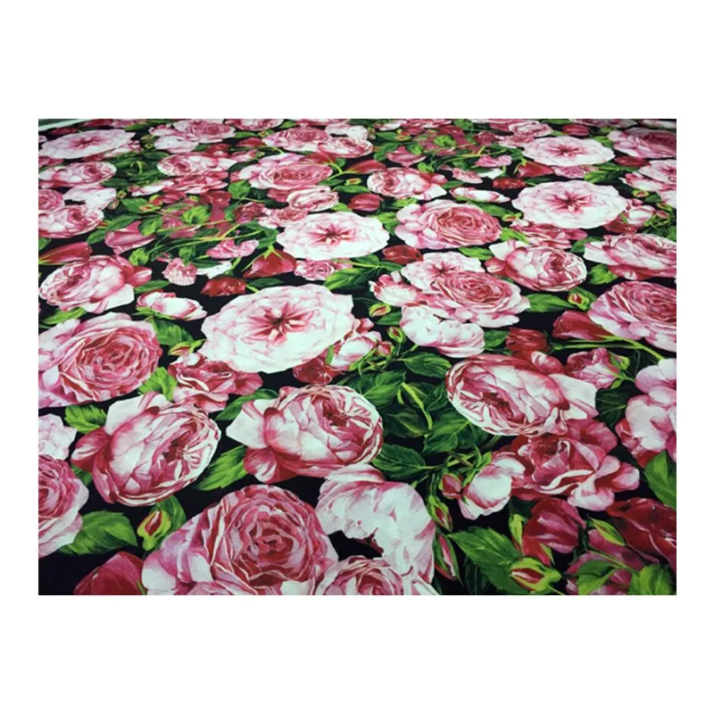 

Brand custom rose printed chiffon polyester fabric cloth 145 cm width see-through shirt women's sewing fabric for dress
