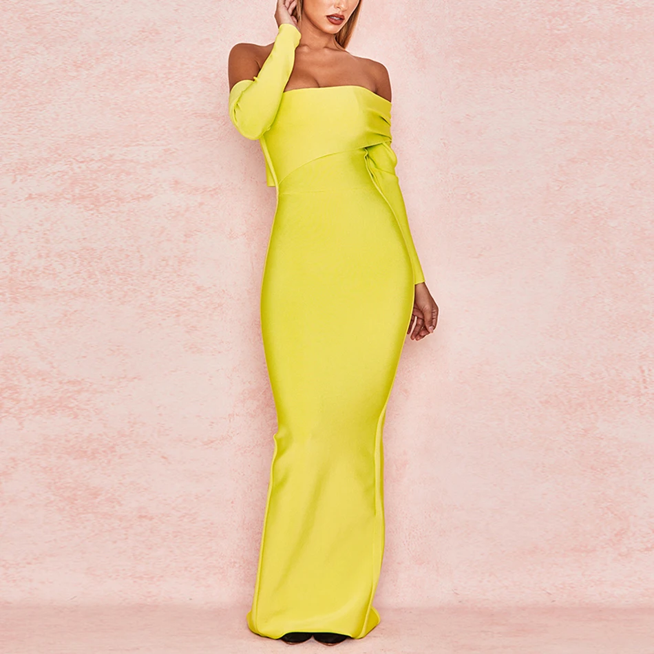 2019 зимние новые женские пикантные желтые длинные Бандажное платье с длинным