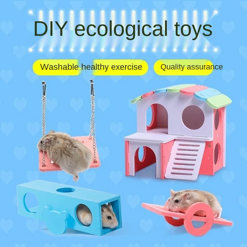 

Hamster Toys DIY Seesaw Rainbow Swing External Bathroom Villa Hamster Molars House Nest Little Pet Running Wheel
