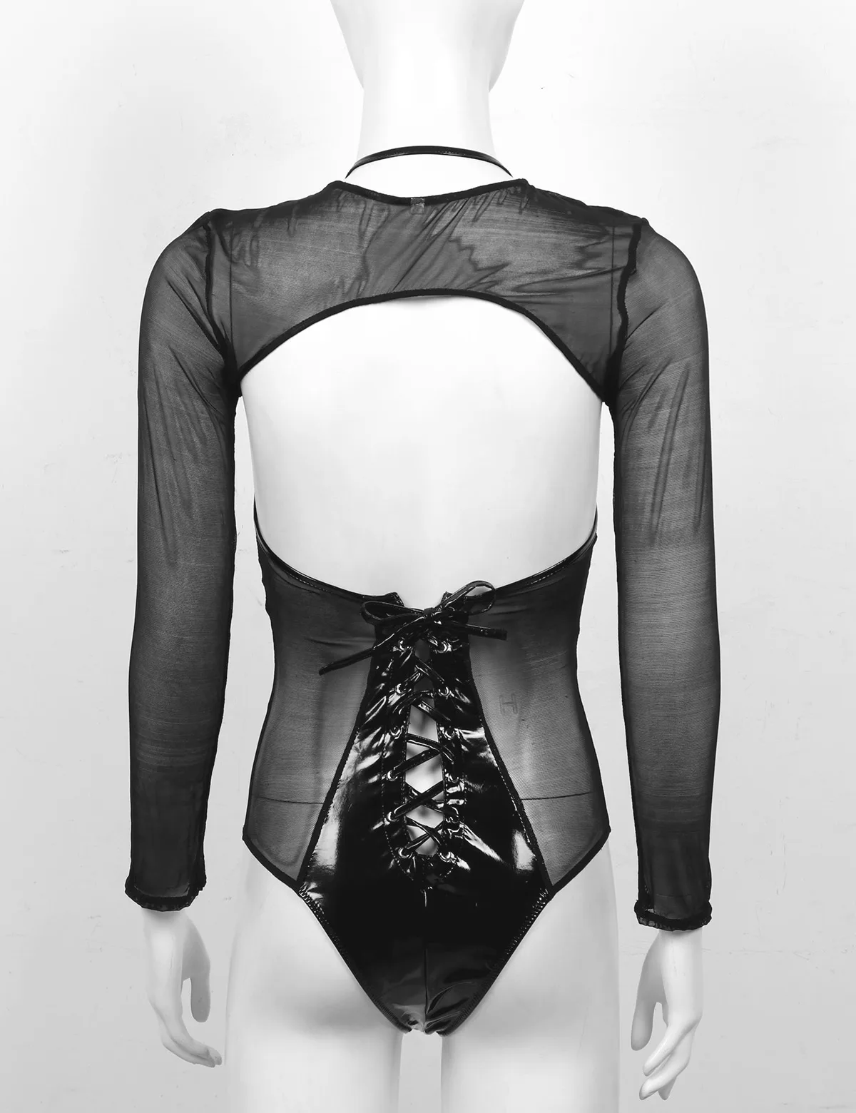 Женское нижнее белье боди Цельный с лямкой через шею и открытой чашкой сзади на