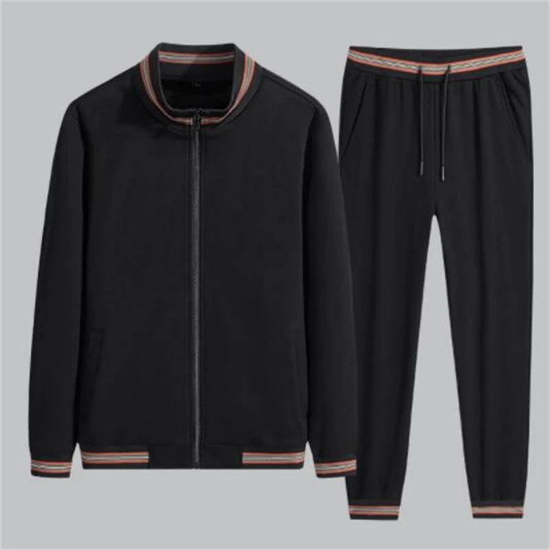 Men's plus size sports suit New winter casual men's stand-up collar plus velvet thick sweater trousers two-piece suit