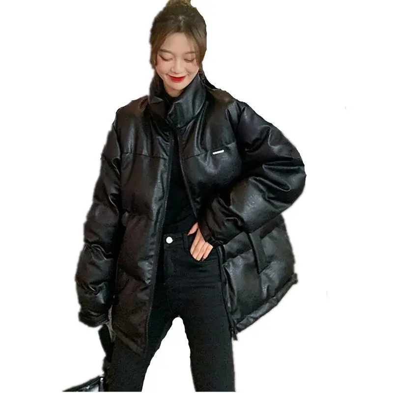 

Winter winter jacket in 2021 the new female han edition loose pu leather brief paragraph coat cotton-padded jacket
