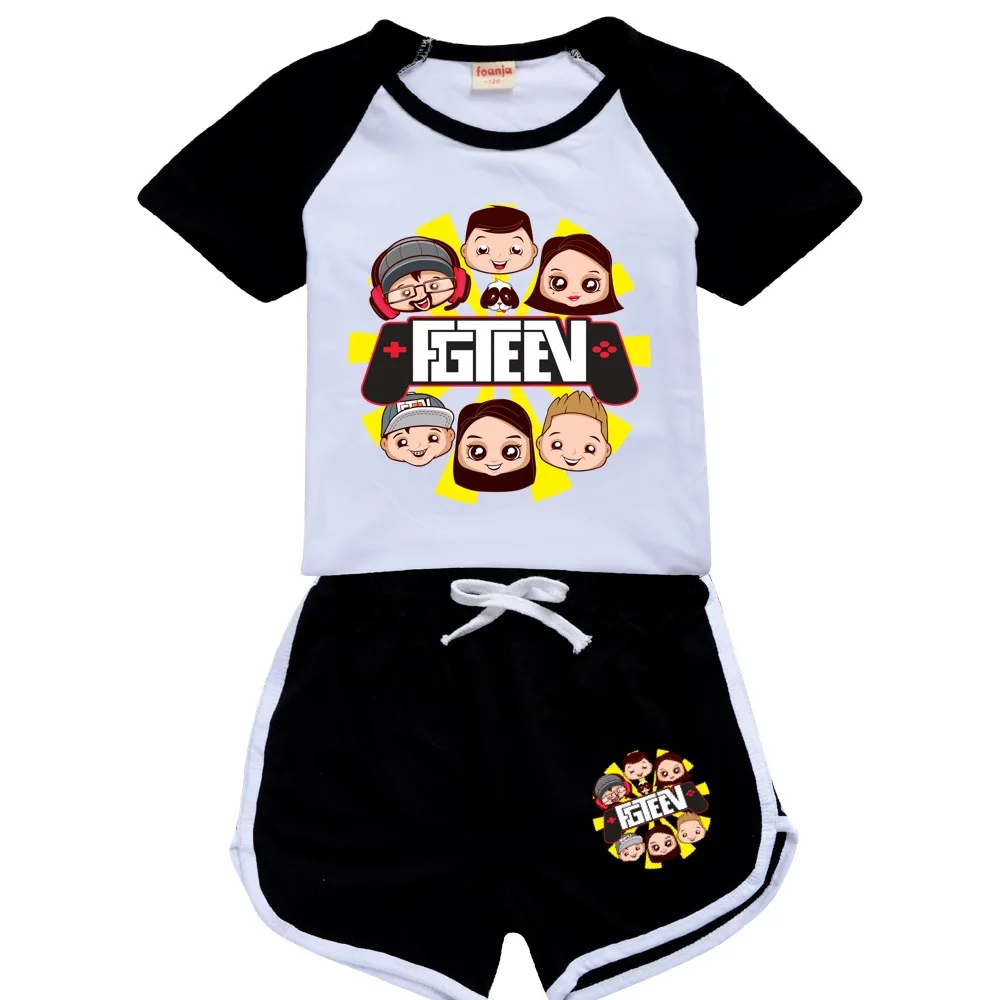 FGTEEV Costumes for Kids Clothing for Girls Thanksgiving Outfits for Girl Boy Summer T Shirt Shorts Sports Suit Teenage Tops Set images - 6