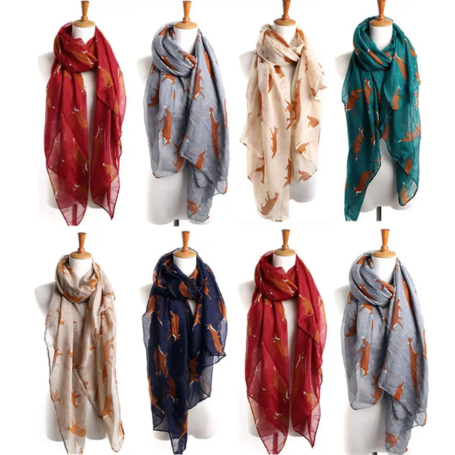 Женский корейский шифоновый шарф котенок с принтом лисы шаль для дам длинный