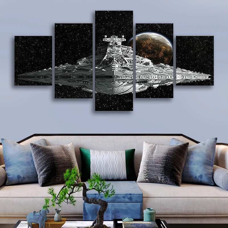 

5 Panel Wall Art Canvas Capital Ship Imperial Star Destroyer Image Framed High Quality Movie Poster Home Decor Gift Dropshipping