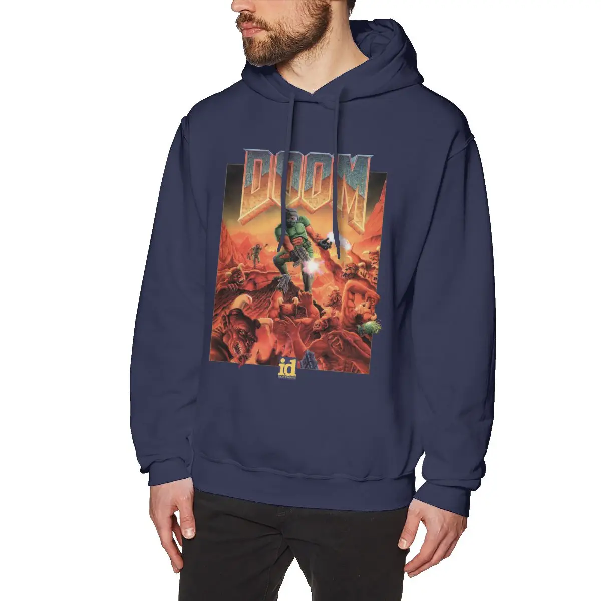 Мода Doom II Hell On Earth 1994 длинный рукав Geek на заказ для мужчин Модная Игра горячая распродажа - Цвет: navy