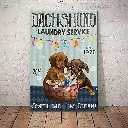 

Dachshund Dog Metal Tin Signs Laundry Service Funny Poster Cafe Living Room Kitchen Bathroom Laundry Home Art Wall Decoration