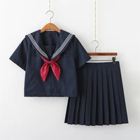 fashion navy blue school uniform for girls sailor top pleated skirt sets college high school girls cosplay sailor jk uniforms