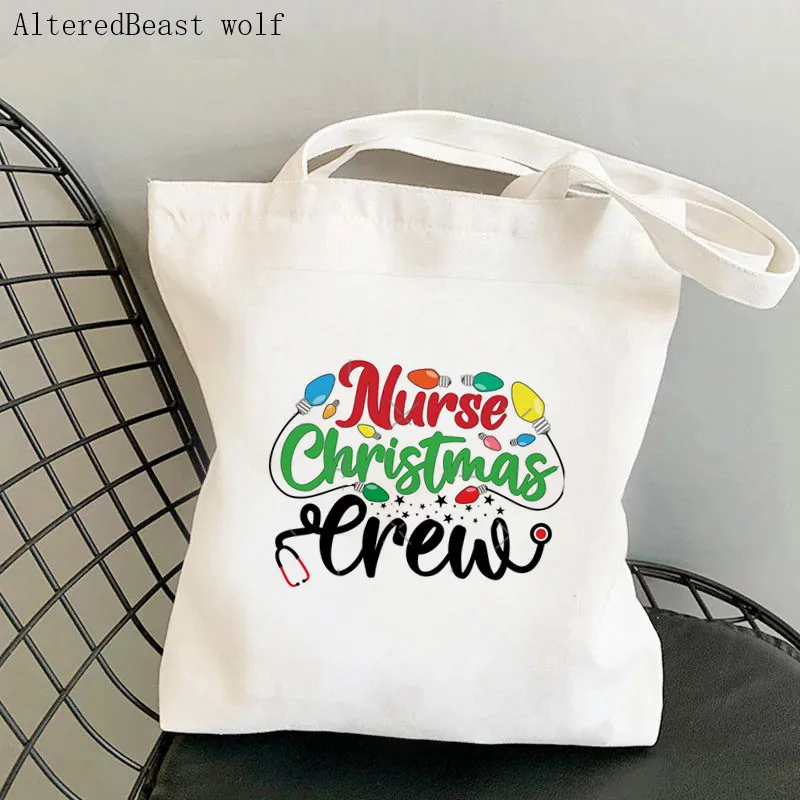 

Women Shopper bag Christmas crew Printed Kawaii Bag Harajuku Shopping Canvas Shopper Bag girl handbag Tote Shoulder Lady Bag