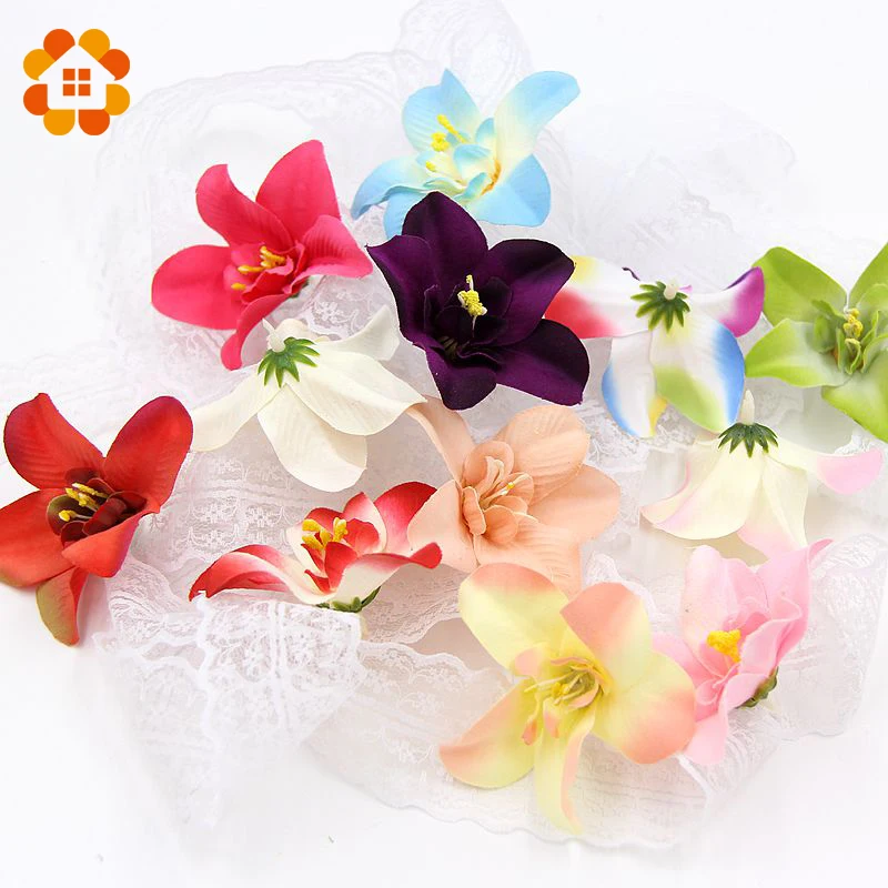 10pcs/lot 7cm Silk Orchid Artificial Flower Head For Wedding Decoration DIY Wreath Gift Scrapbooking Craft Fake Flowers | Дом и сад