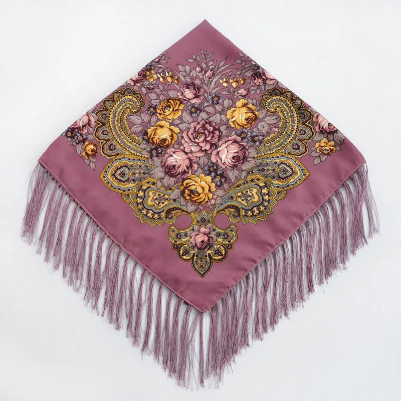 Женский Роскошный Квадратный Шарф С Русской Шалью И Цветочным Принтом Кисточкой