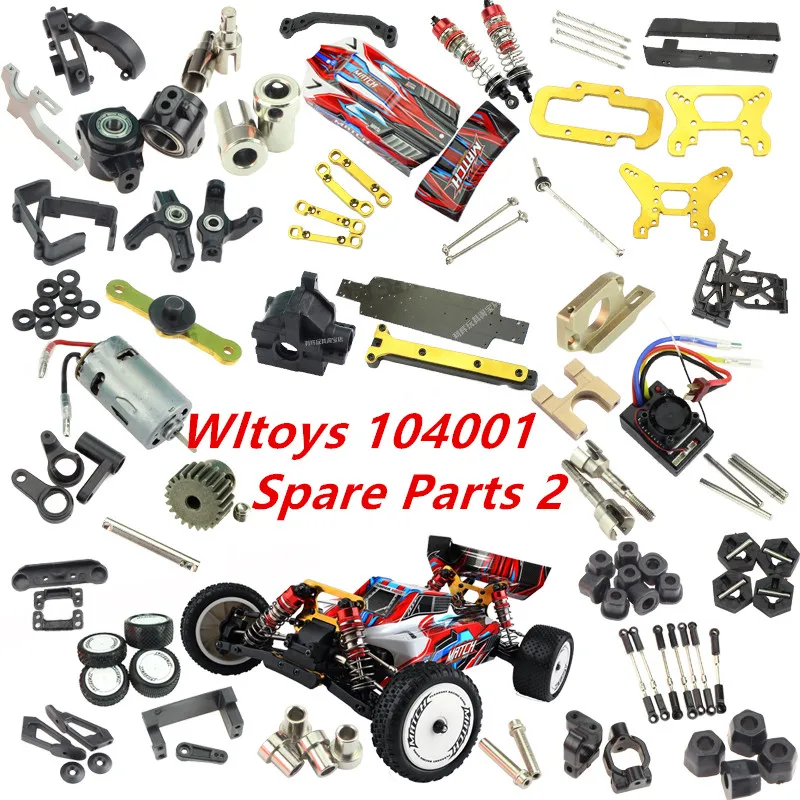 

Запасные части для радиоуправляемых автомобилей WLtoys 104001, шины, устройство для зарядки, тяговый стержень, вентилятор шестерни, аксессуары, коллекция 2