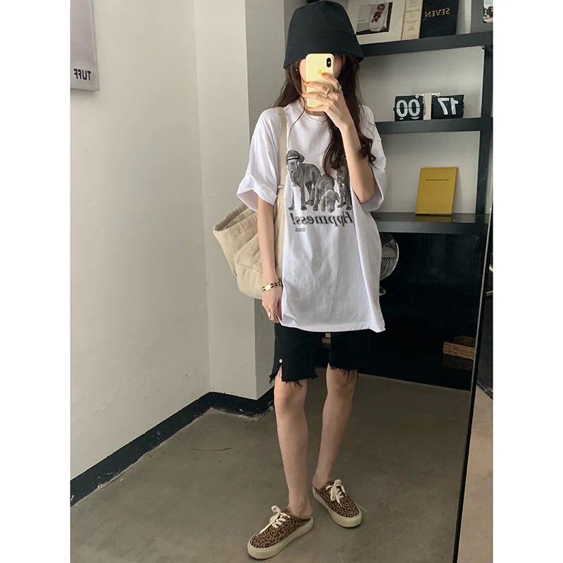 Повседневная футболка с надписью Dog женский свободный тонкий топ коротким