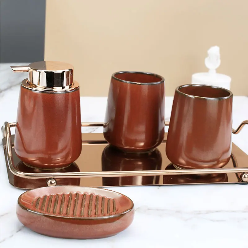 

Керамический простой набор аксессуаров для ванной комнаты, моющие инструменты, бутылка для полоскания рта, чашка для мыла, держатель для зу...