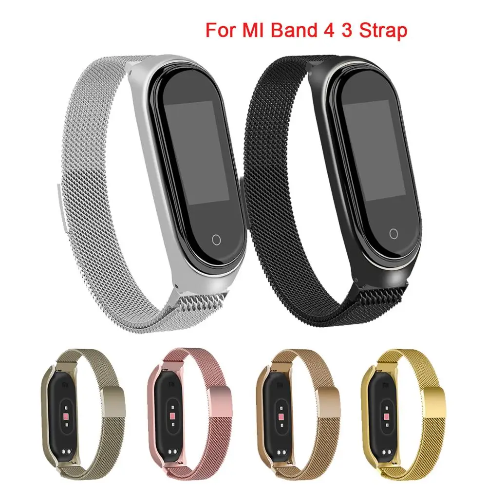 умный браслет ремешок для Xiaomi mi band 4 Band 3 ремешка smartband на запястье из нержавеющей