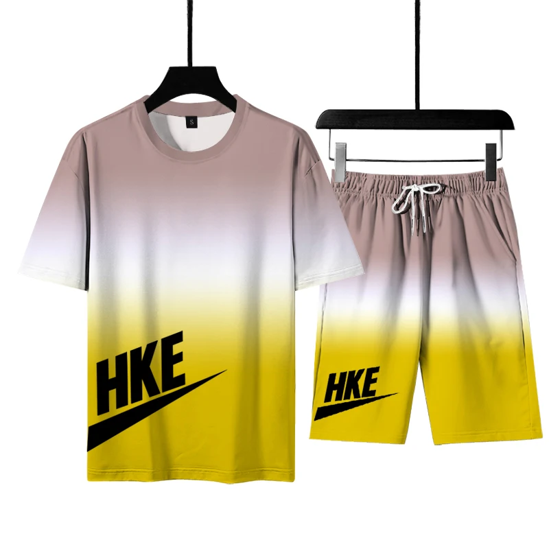 

2021 men's summer fashion personality jogging sports leisure suit men's round neck T-shirt + Sports Shorts S_ 6xl
