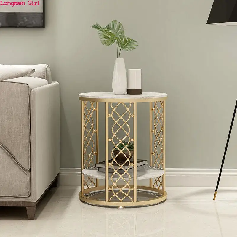 

Nordic Luxury Side Table Marble Sofa Coffee Table Wrought Iron Light Luxury Bedroom Round Small Coffee Table Simplicity Table