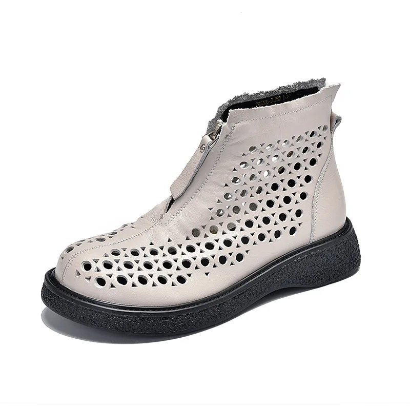 

Johnature Genuine Leather Retro Women Shoes Platform Sandals 2021 New Spring/Summer Handmade Zip Concise Hollow Ladies Sandals