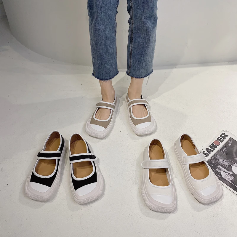 

Summer Shoes Ladies Casual Female Sneakers 2021 Fashion Women's All-Match Square Toe Flats Shallow Mouth Grandma Modis Dress Com