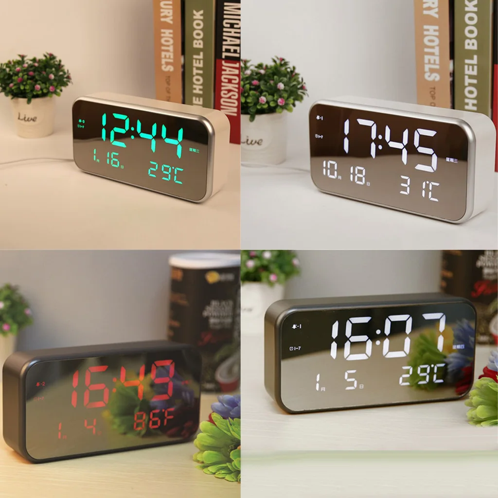 

LED Music Digital Alarm Clock USB Mirror Calendar Time Thermometer 12Hr/24Hr