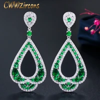 cwwzircons brand luxury boho style white gold color cubic zirconia long big statement green dangle drop earrings for women cz398