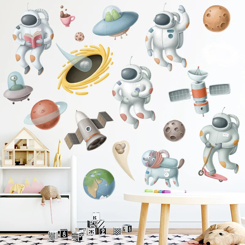 

SpaceTravel Wall Stickers For Kids Rooms Kindergarten Bedroom Wall Decoration PVC Cartoon Wall Decals Creativity Fun Home Decors