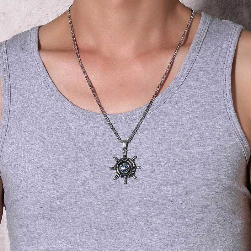 Высокое руля ожерелье подвеска с компасом для мужчин нержавеющая сталь Открытый