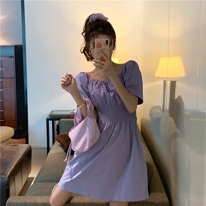 

Женское приталенное платье, элегантное платье с квадратным вырезом и пышными рукавами, приталенное платье в Корейском стиле, лето 2020