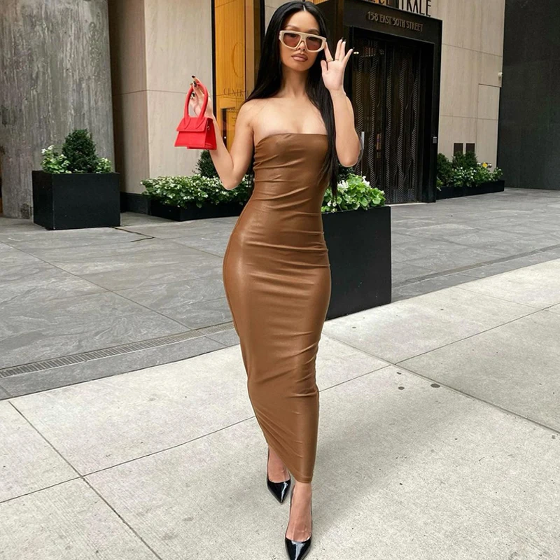 

CHRONSTYLE Strapless Off Shoulder Long Maxi Dress Female Vestidos 2022 Sexy Women Slim Solid Color Party Club Streetwear Dresses