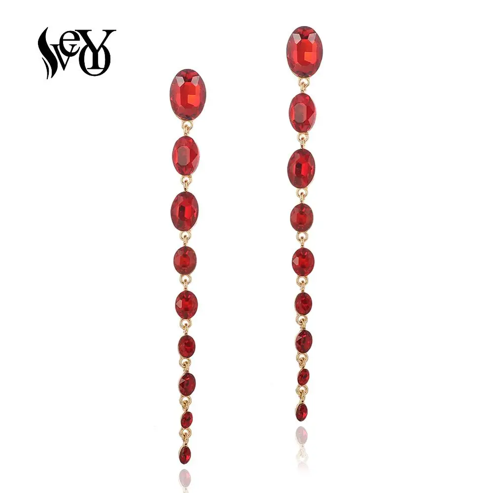 

VEYO Long ZA Crystal Drop Earrings for Women Trendy Dangle Earings Fashion Accessories Jewelry Gift New