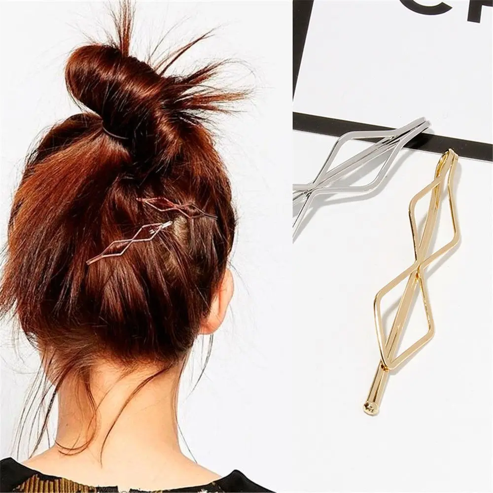 

Women Fashion Metal Hollow Simple Diamond Hair Clip Geometric Hairpin Gold Silver Color Barrettes Hair Accessories Headwear