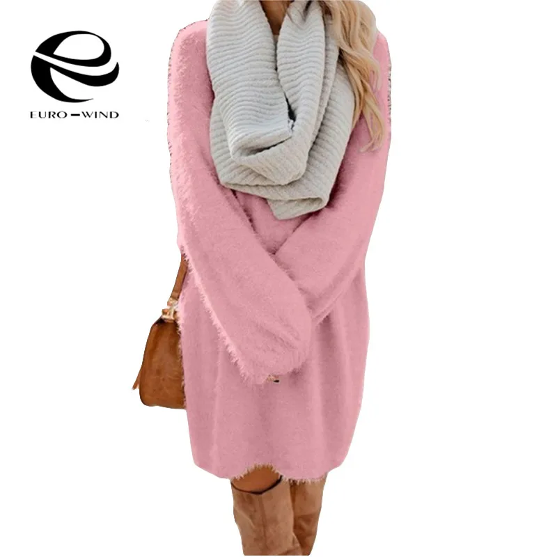 Осень зима 2019 повседневное вязаное женское платье свитер с длинным рукавом и