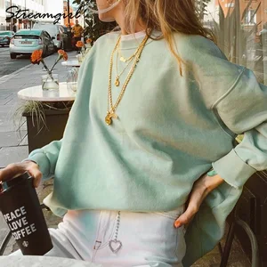 Свитшот женский в винтажном стиле, флисовый Свитшот оверсайз, повседневный зеленый, теплая винтажная толстовка, зима 2020