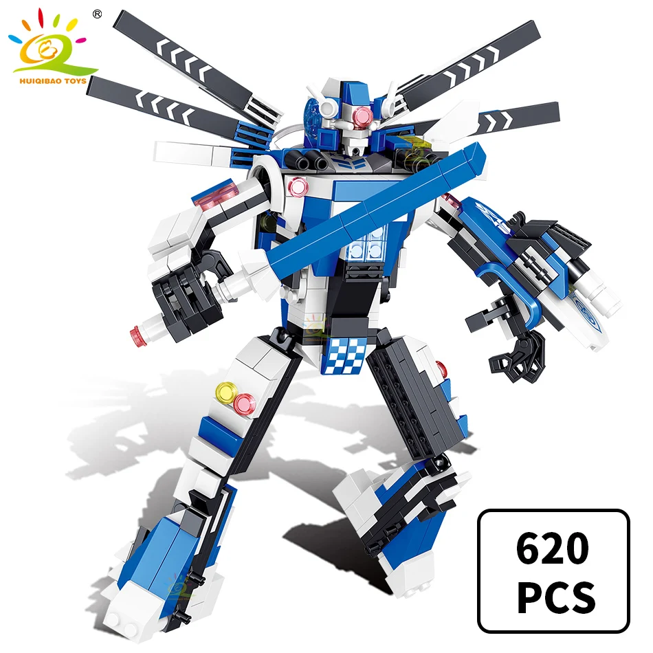 

HUIQIBAO 620 шт. городская полиция супер броня робот строительные блоки военный автомобиль автомобиль истребитель меха кирпичи игрушки для дете...