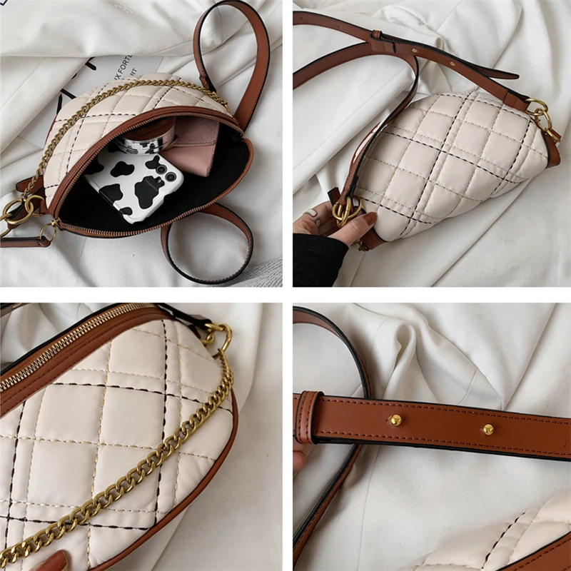 

Fashion Quilted Chain-Link Small Chest Bags For Women Half Moon Famous Brand Crossbody Bags High Quality PU Leather Waist Pack