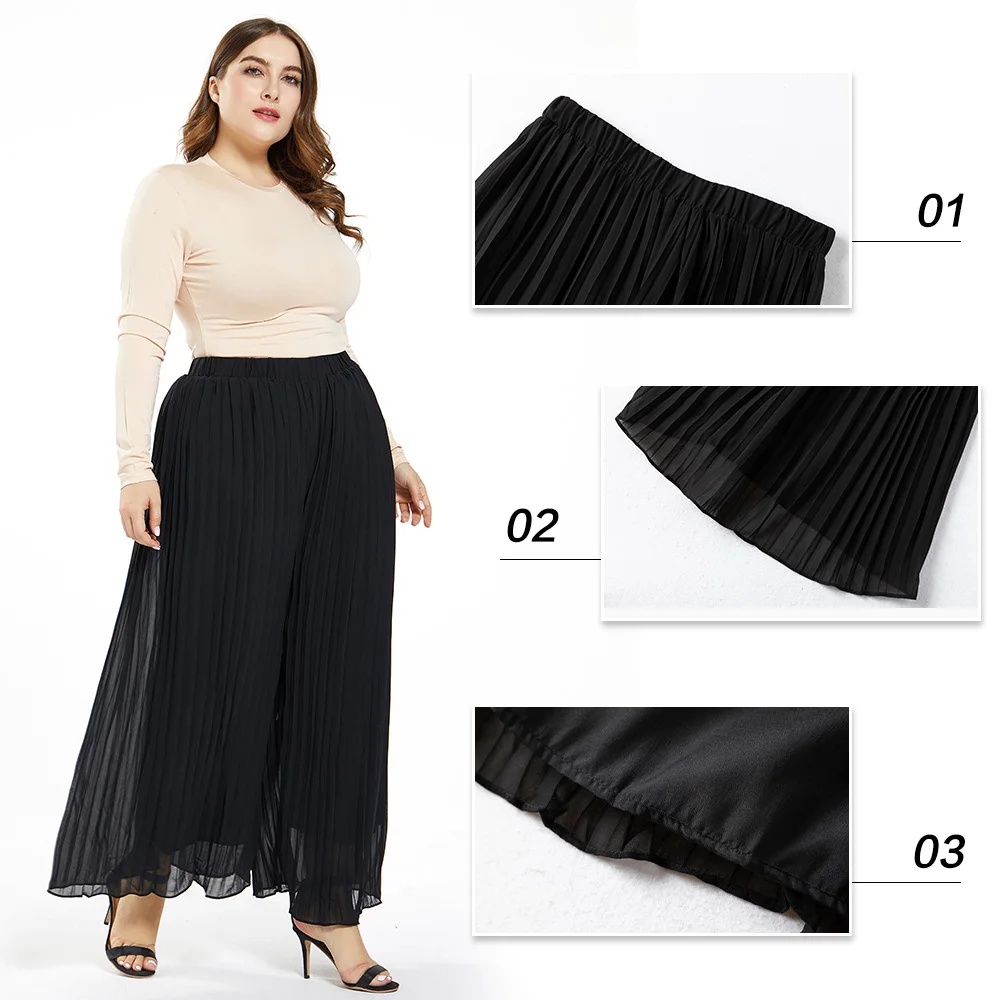 

New Fashion Plus Size Chiffon Women Pleated Wide Leg Pants America Europe Clothing Long Casual Loose Ropa Mujer Femme Pantalones