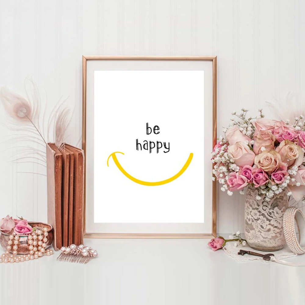 Картина на холсте INS Be Happy настенный постер с цитатами декор для гостиной домашний