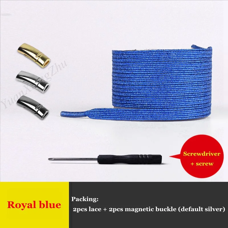 Royal blue 1 пара, плоские шнурки с металлической магнитной пряжкой, эластичные шнурки без завязок, шнурки для обуви для детей и взрослых, кроссовки унисекс, шнурки, шнурки для быстрой носки - Color: Royal blue