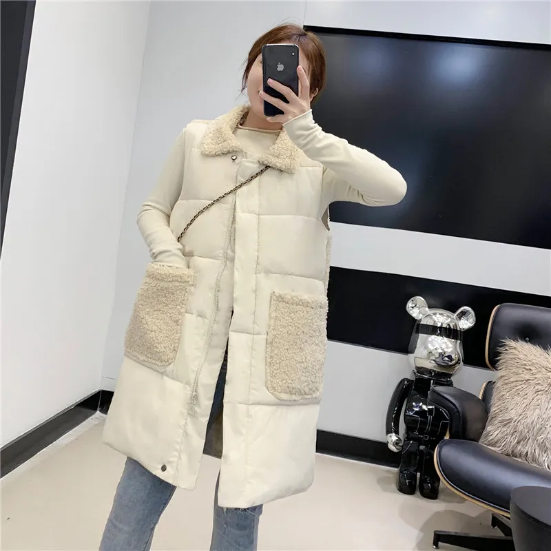 Хлопковый жилет из овечьей шерсти пуховое хлопковое пальто средней длины