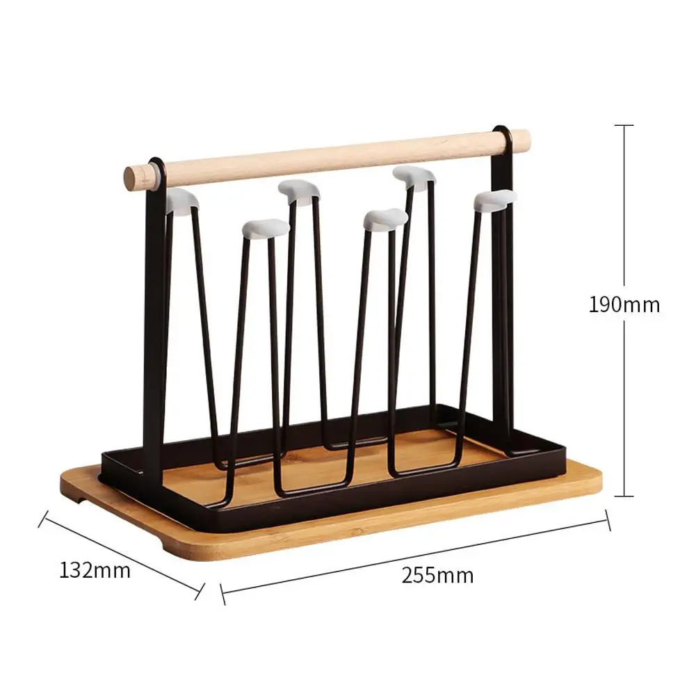 

Cup Holder Japanese-style Minimalist Creative Desktop Drain Storage Rack Kitchen Iron Glass Wooden Tray Upside Down Drying Shelf