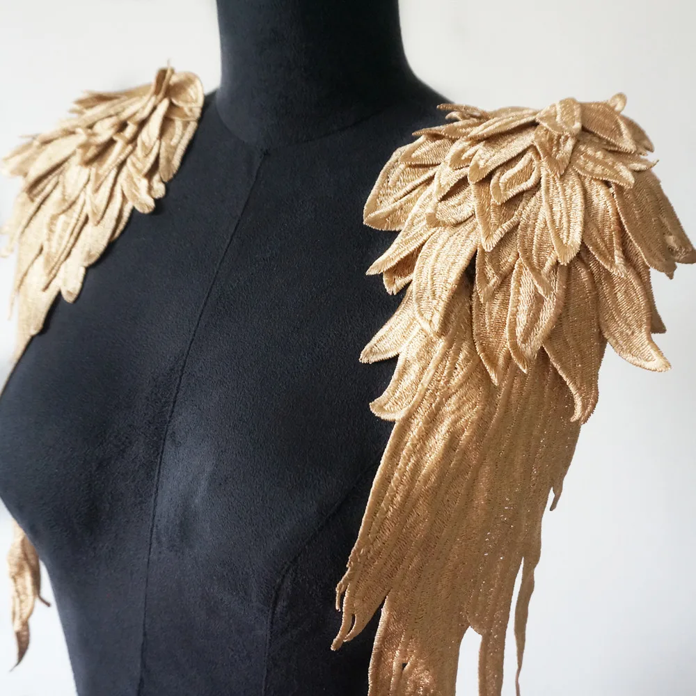 2 шт. золотисто коричневая вышивка ангел аппликация в виде крыла Шитье Цветок