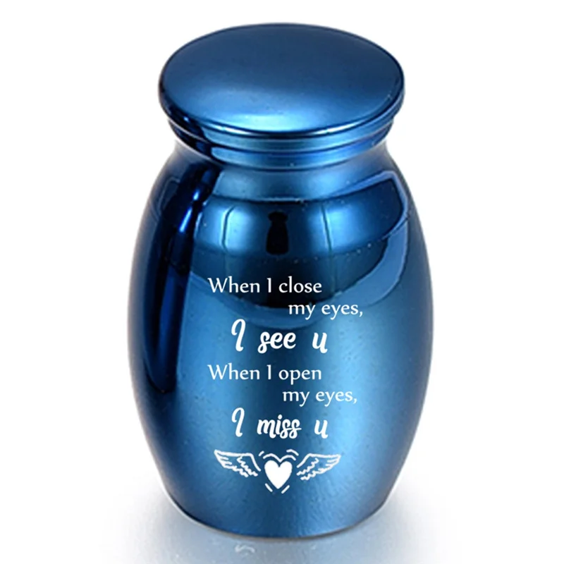 Синяя прах питомца на память Любовь Сердце крылья Ангела памятная урна мини