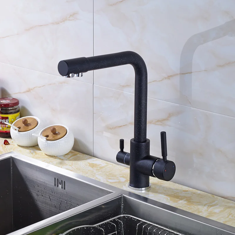 Black with Dot Кухня кран двойной носик питьевой воды фильтр латунь очиститель сосуд Раковина Смеситель горячей и холодной воды для кухни Torneira - Цвет: Black with Dot